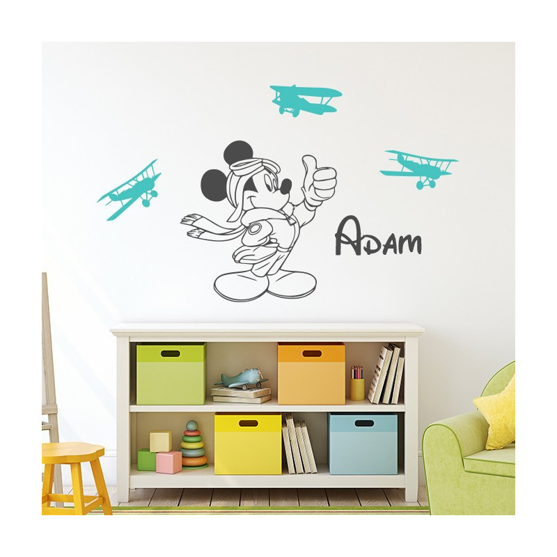 Sticker Mickey avion avec prénom