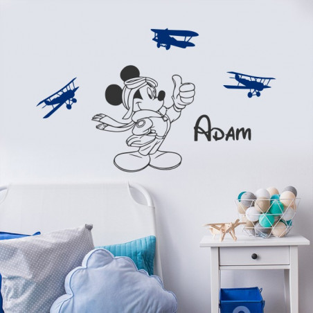 Sticker Mickey avion avec prénom