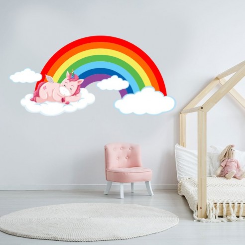 Sticker licorne nuage arc en ciel