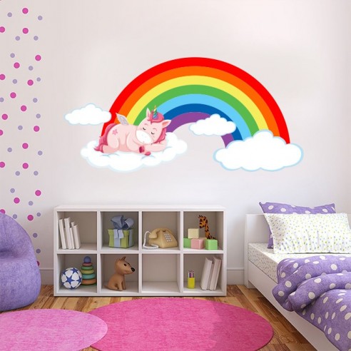 Sticker licorne nuage arc en ciel