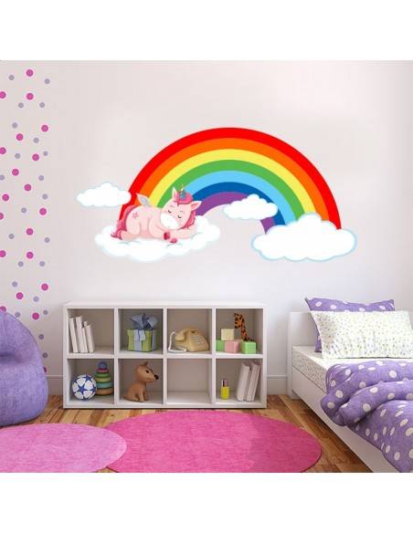 Sticker licorne nuage arc en ciel