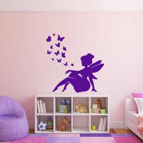 Sticker mural Fleurs mode fille avec un coeur de papillons 