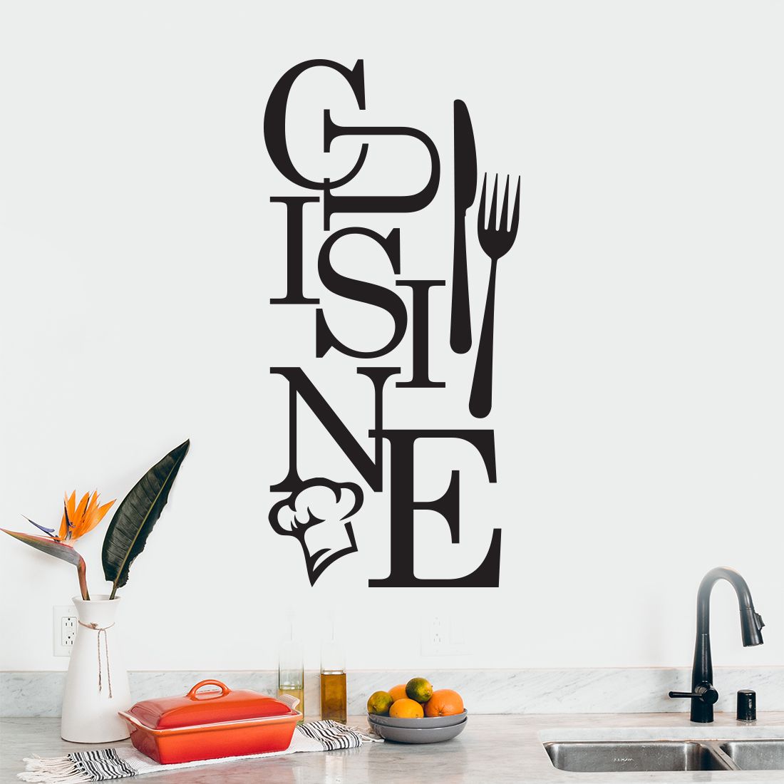 Stickers couvert cuisine réalistes, fourchette et couteau - Decorecebo