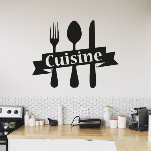 Stickers muraux cuisine, fourchette, couteau et cuillère. Sticker déco