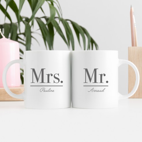 Duo mugs Mr et Mrs avec prénom