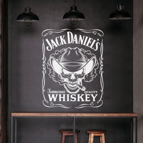 Sticker Jack Daniel's tête de mort. Décoration murale, baril, fût, bar