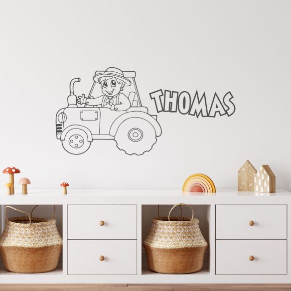 Sticker tracteur petit fermier avec prénom