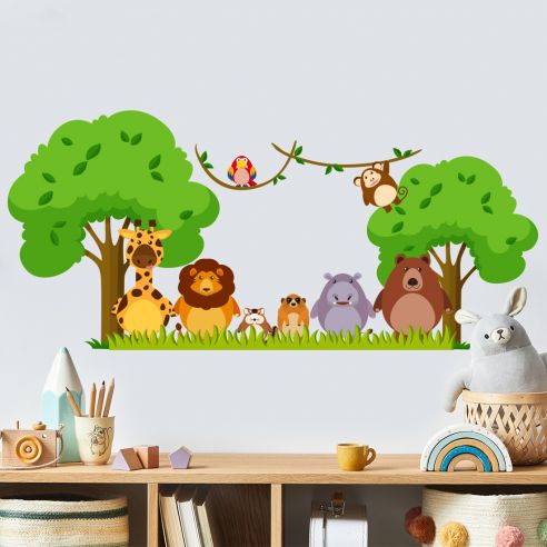 Stickers muraux enfant et bébé : Sticker mural animaux forêt, jungle