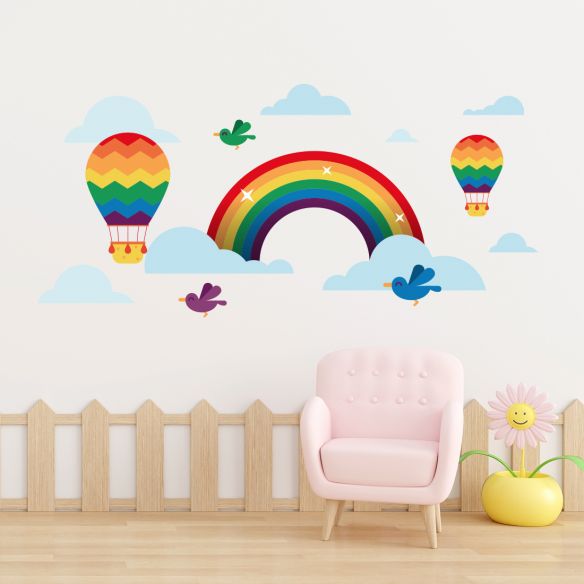 Sticker décor nuages arc-en-ciel