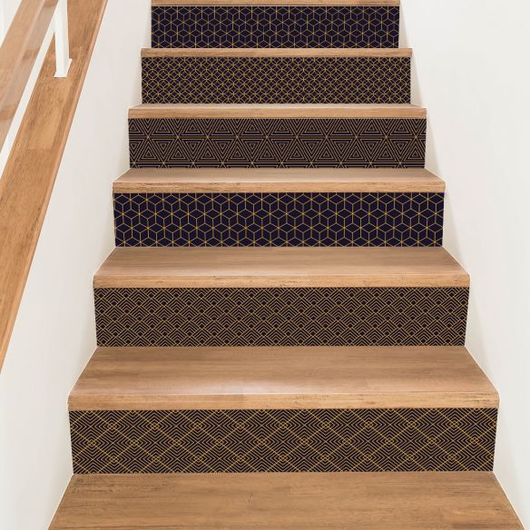 Kit 6 stickers motifs lignes géométriques dorés sur fond noir