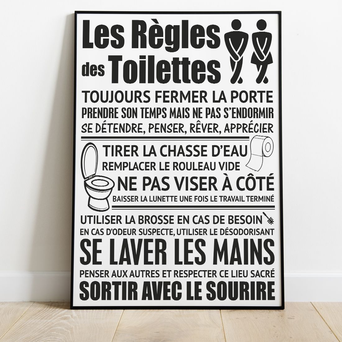 Poster Les règles des toilettes. Affiche déco texte règlement