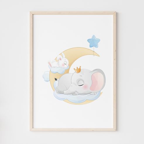 Poster éléphant sur nuage