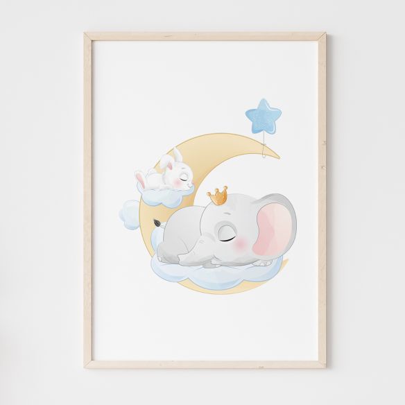 Poster éléphant sur nuage