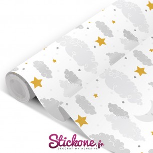 Film adhésif vinyle enfant nuages étoiles