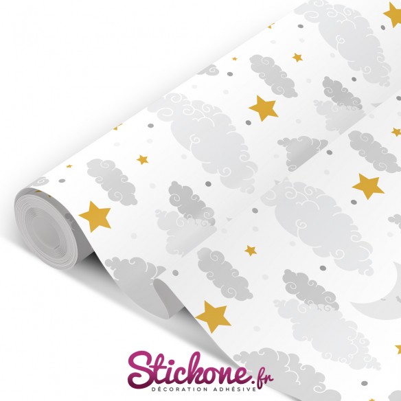Film adhésif vinyle enfant nuages étoiles