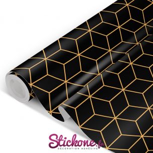 Film adhésif vinyle noir géométrique cube 3D