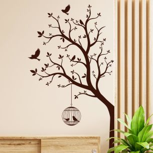 Sticker arbre avec cage à oiseaux 2