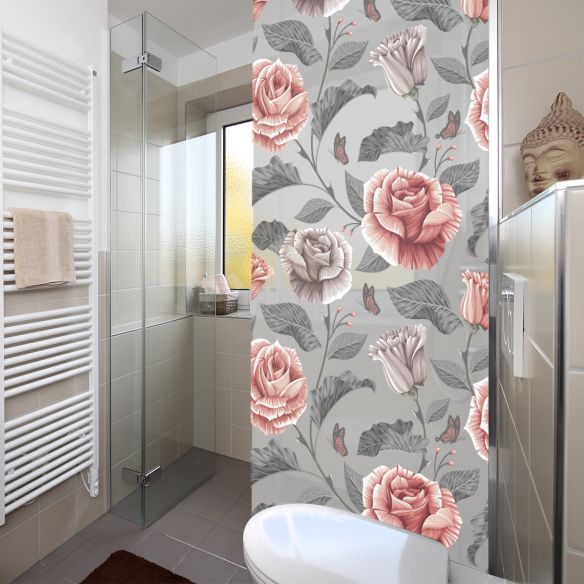 Adhésif dépoli fleurs roses