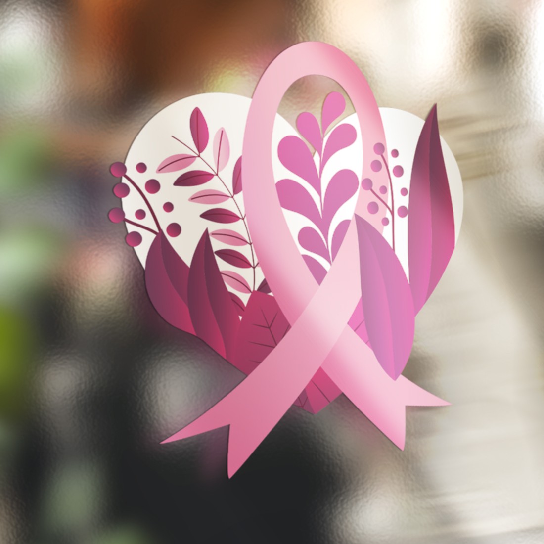 Sticker coeur fleuri octobre rose pour vitrine commerce, pharmacie