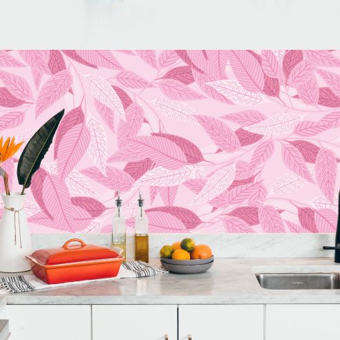 Crédence adhésive feuillages roses