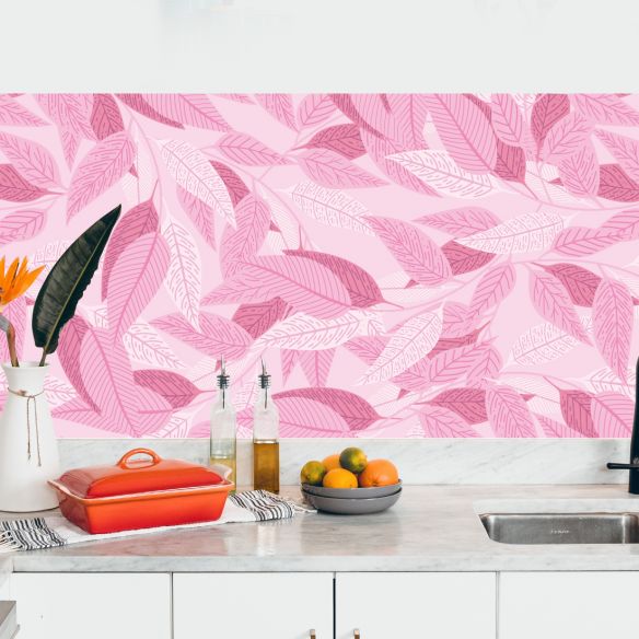 Crédence adhésive feuillages roses