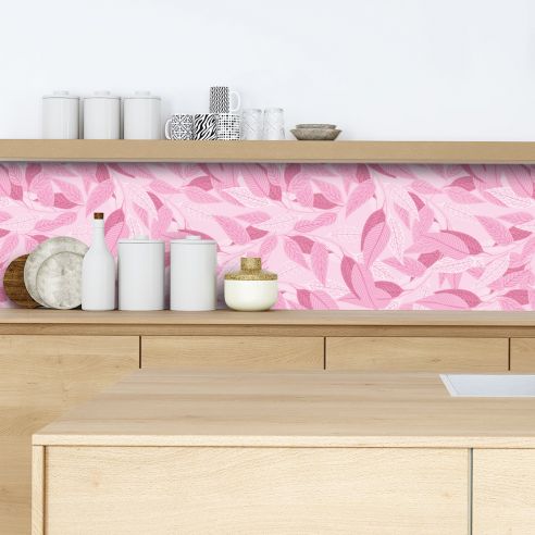 Crédence adhésive feuillages roses