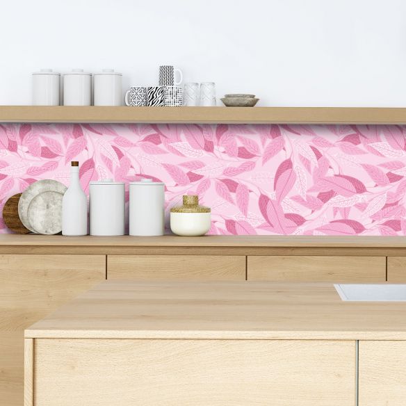 Crédence adhésive feuillages roses
