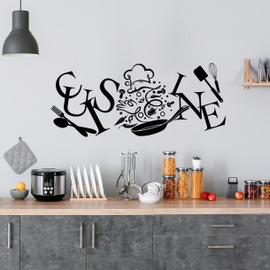 Noir Stickers Muraux Cuisine Fourchette Et Cuillère Décoration De Cuisine  Taille:58cmx30cm