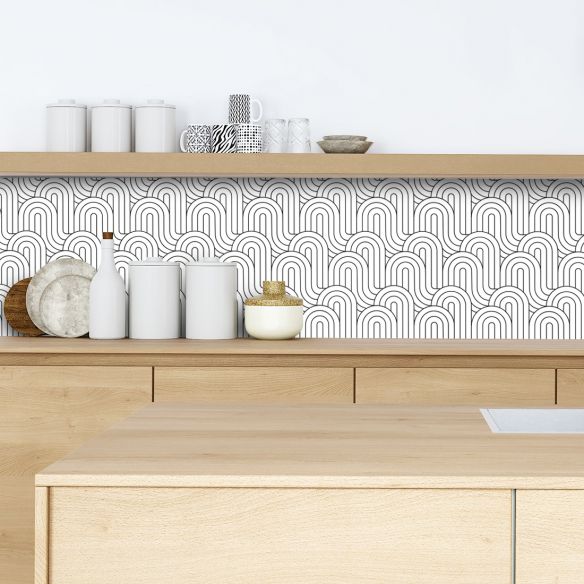 Crédence adhésive motifs vagues noir