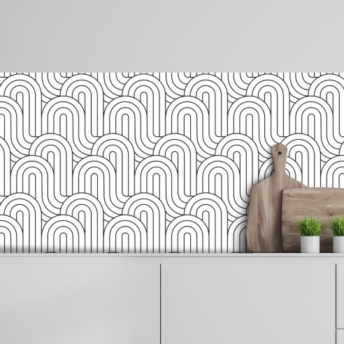 Crédence adhésive motifs vagues noir