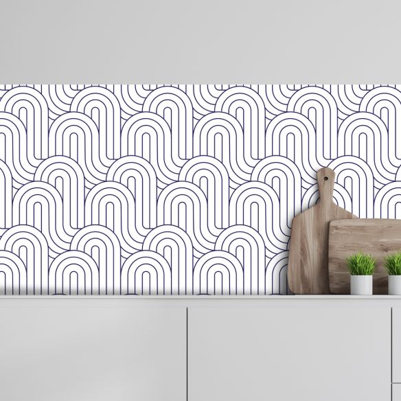 Crédence adhésive motifs vagues bleu marine