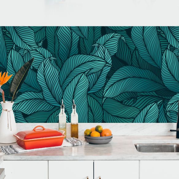 Crédence adhésive feuillage turquoise
