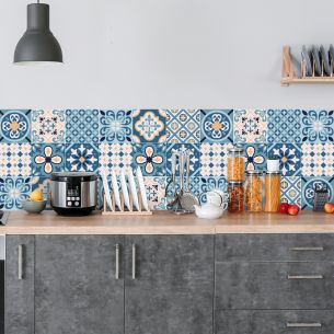 Crédence adhésive carreaux de ciment bleu et beige