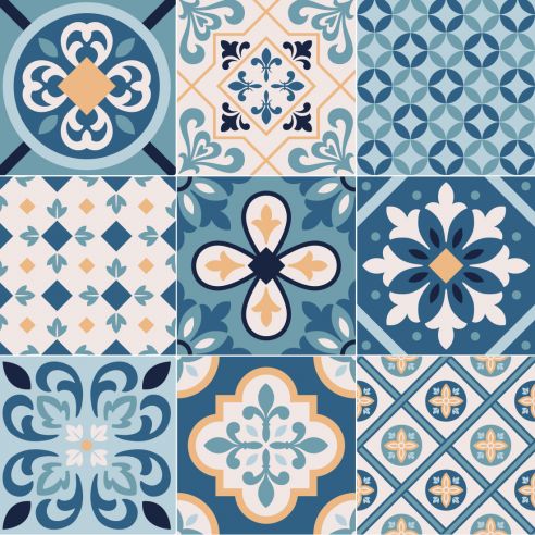 Crédence adhésive carreaux de ciment bleu et beige