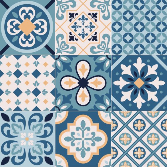 Crédence adhésive carreaux de ciment bleu et beige