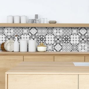 Crédence adhésive carreaux de ciment gris et blanc 2