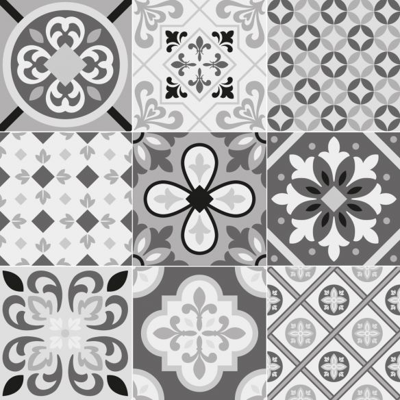 Crédence adhésive carreaux de ciment gris et blanc