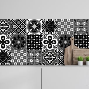 Crédence adhésive carreaux de cimentnoir et blanc