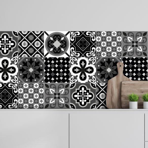 Crédence adhésive carreaux de cimentnoir et blanc