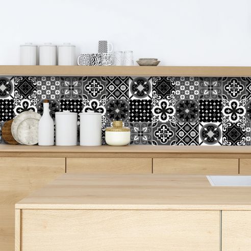 Crédence adhésive carreaux de cimentnoir et blanc