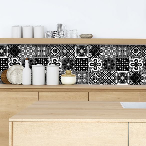 Crédence adhésive carreaux de cimentnoir et blanc