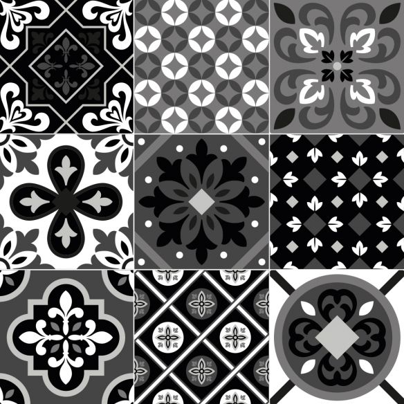 Crédence adhésive carreaux de cimentnoir et blanc