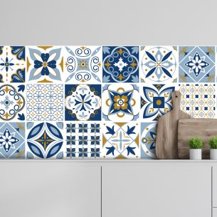 Crédence adhésive carreaux de ciment bleu