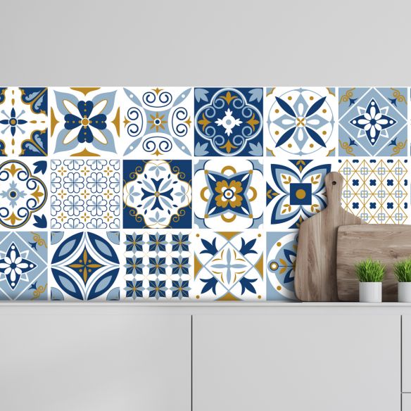 Crédence adhésive carreaux de ciment bleu