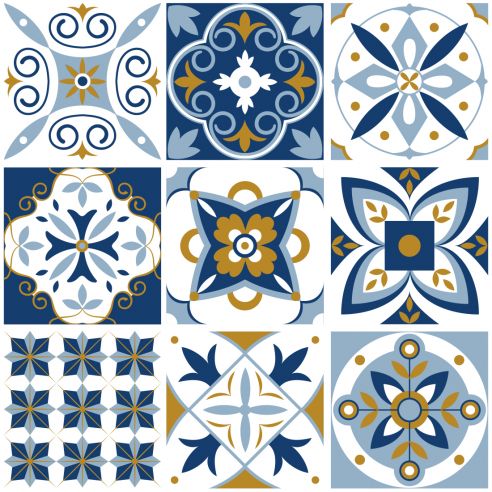 Crédence adhésive carreaux de ciment bleu