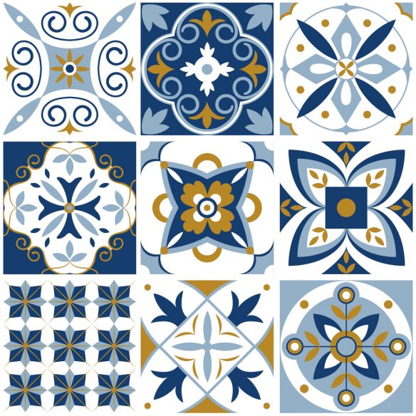 Crédence adhésive carreaux de ciment bleu