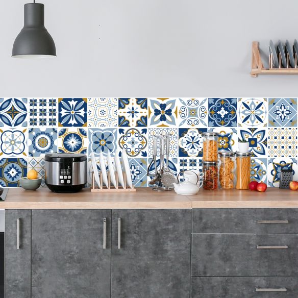 Crédence adhésive carreaux de ciment bleu