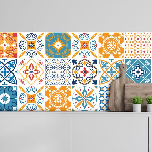 Crédence adhésive carreaux de ciment orange