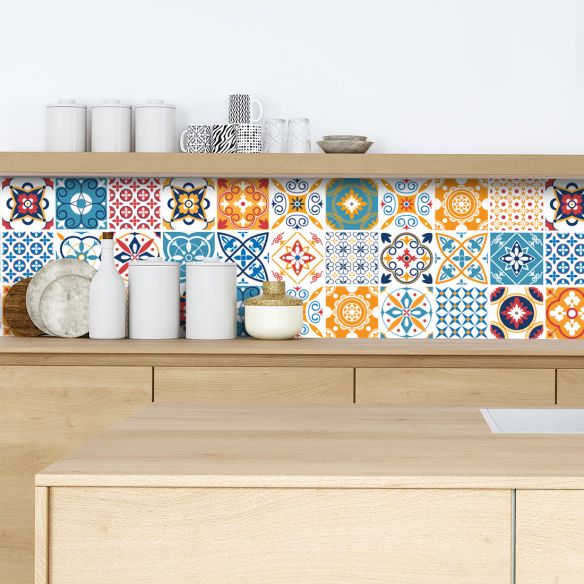 Crédence adhésive carreaux de ciment orange