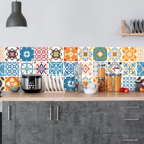 Crédence adhésive carreaux de ciment orange